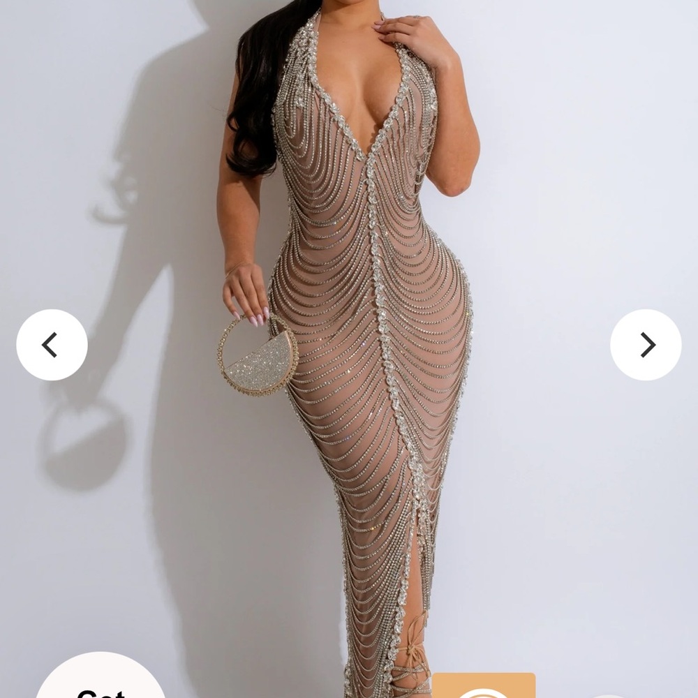 Glamorous Beaded Halter Midi Dress